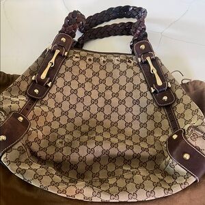 Gucci Brown Monogram Shoulder Bag with Slouchy Silhouette